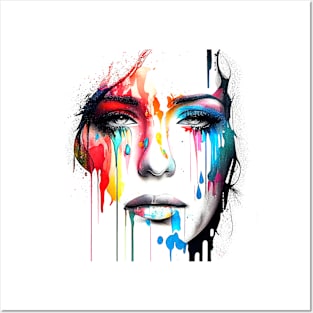 Oil painting of a woman's face in multicolor Posters and Art